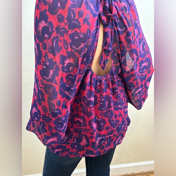 Purple and Pink Floral Keyhole Back Maeve Blouse from Anthropology - Picture 2 of 6